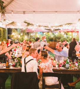 Happy married couple kissing